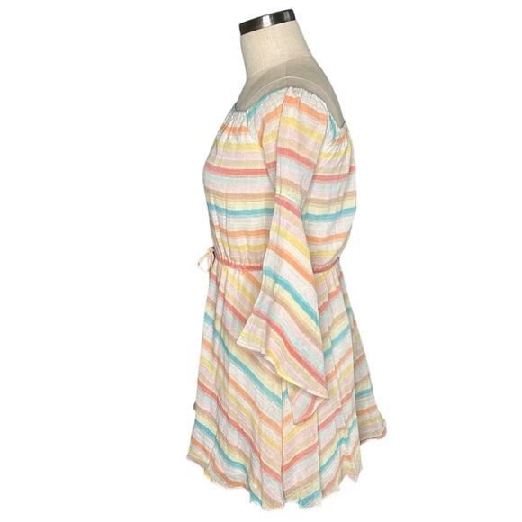 LOVERS AND FRIENDS Rainbow Striped Off Shoulder Mini Dress Women's Size XS - Picture 3 of 7